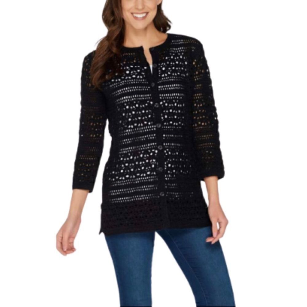 Isaac Mizrahi Button Front Hand Crochet Cardigan